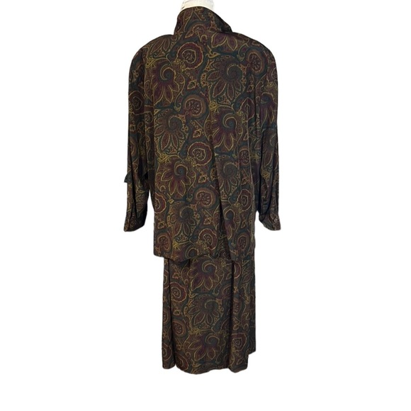 NWT Elisabeth 2 Piece Long Sleeve Button Up Blouse Skirt Brown Paisley Womens 22 - Picture 3 of 8